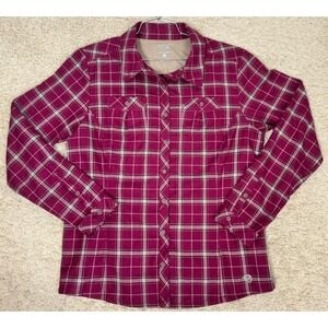 Mountain Hardware Cranberry Plaid Flannel Button Up Pocket Shirt Size 12 Outdoor